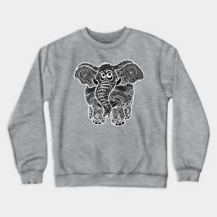 Elephant Zentangle - White Crewneck Sweatshirt